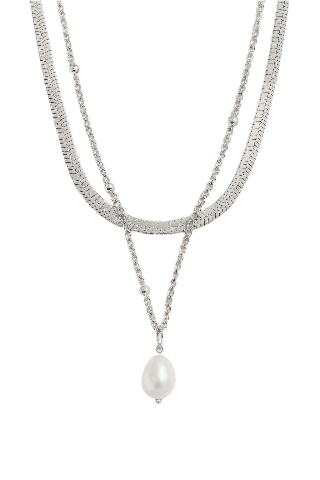 The Silver Salty Pearl Layers Necklace
