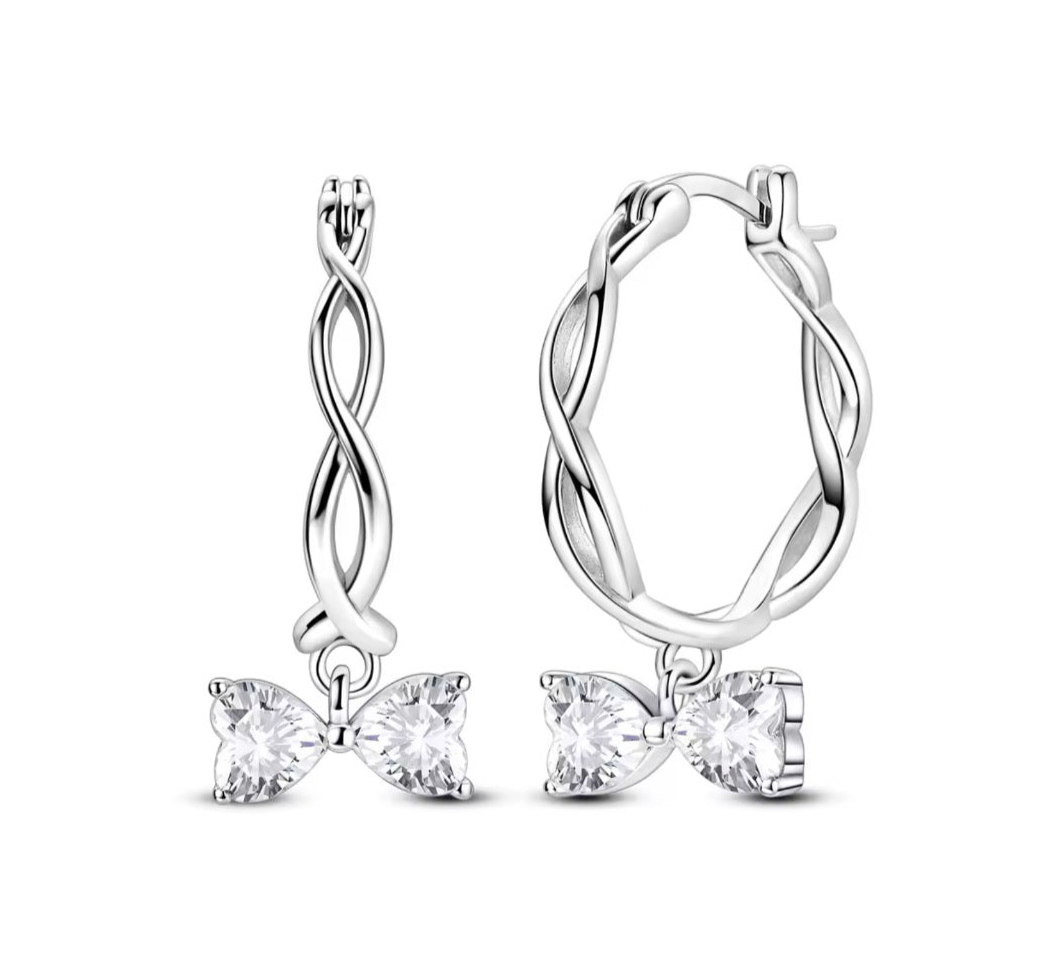 The Silver Sparkling Twilight Ribbon Bow Hoops