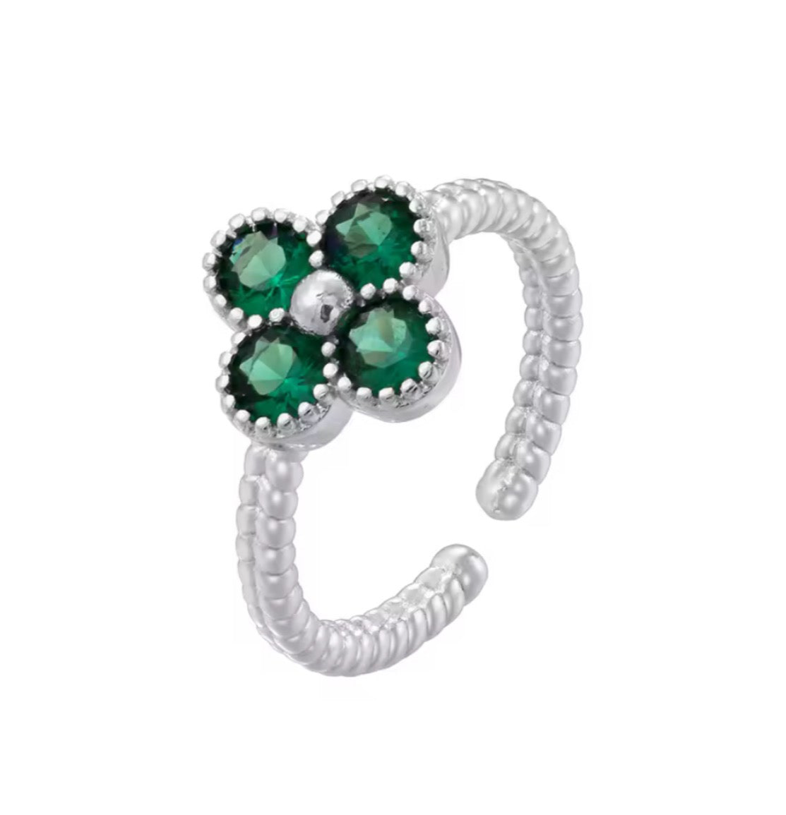 The Silver Emerald Green Flower Ring