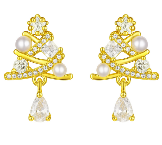 The Gold Elegant Christmas Tree Stud Earrings