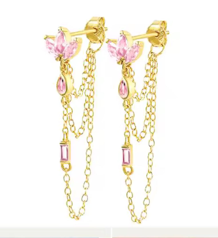 The Gold Angelic Pink Floral Drape Earrings