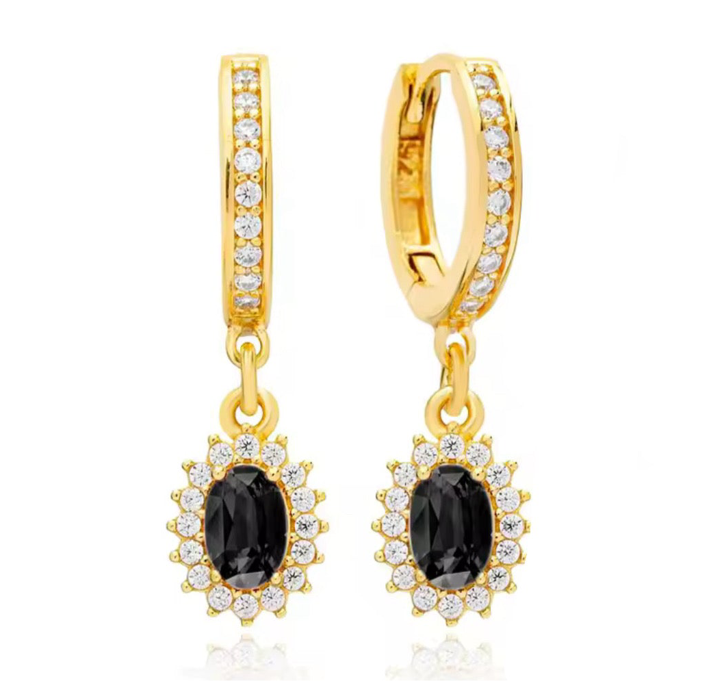 The Gold Noir Black Regal Halo Drop Earrings