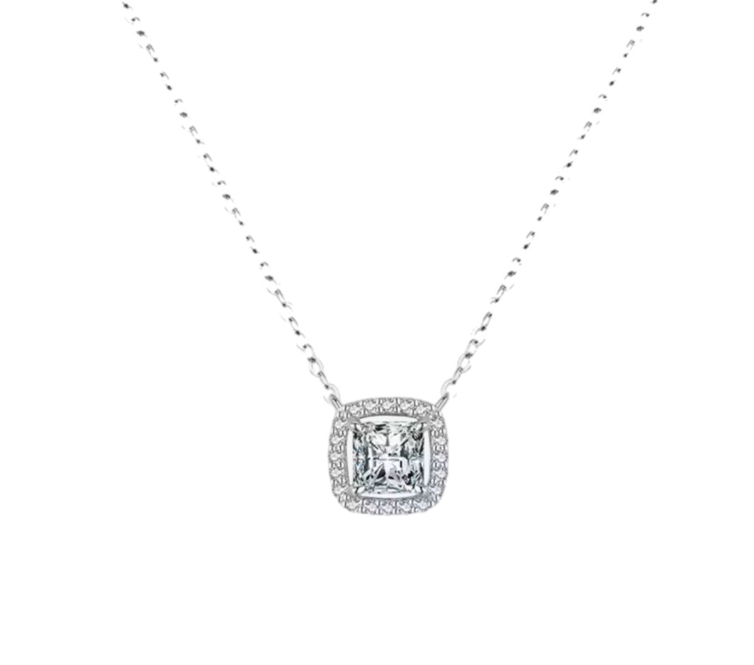 The Luxury Silver Diamanté Square Pendant Necklace