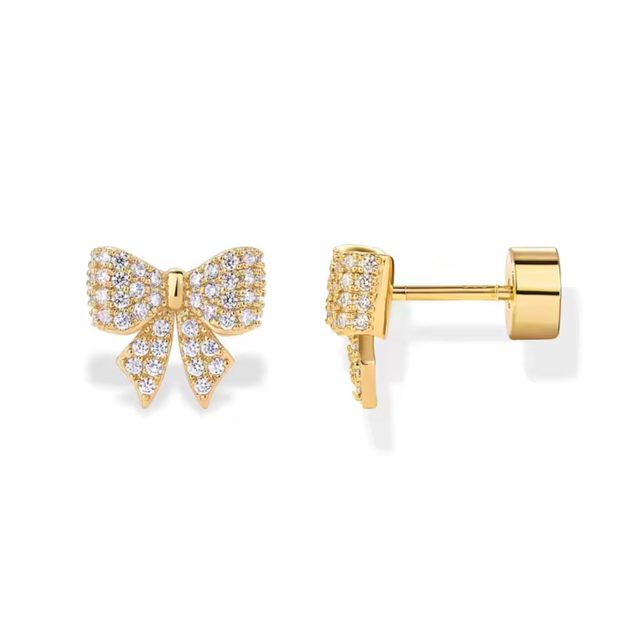 The Gold Small Sparkling Bow Studs