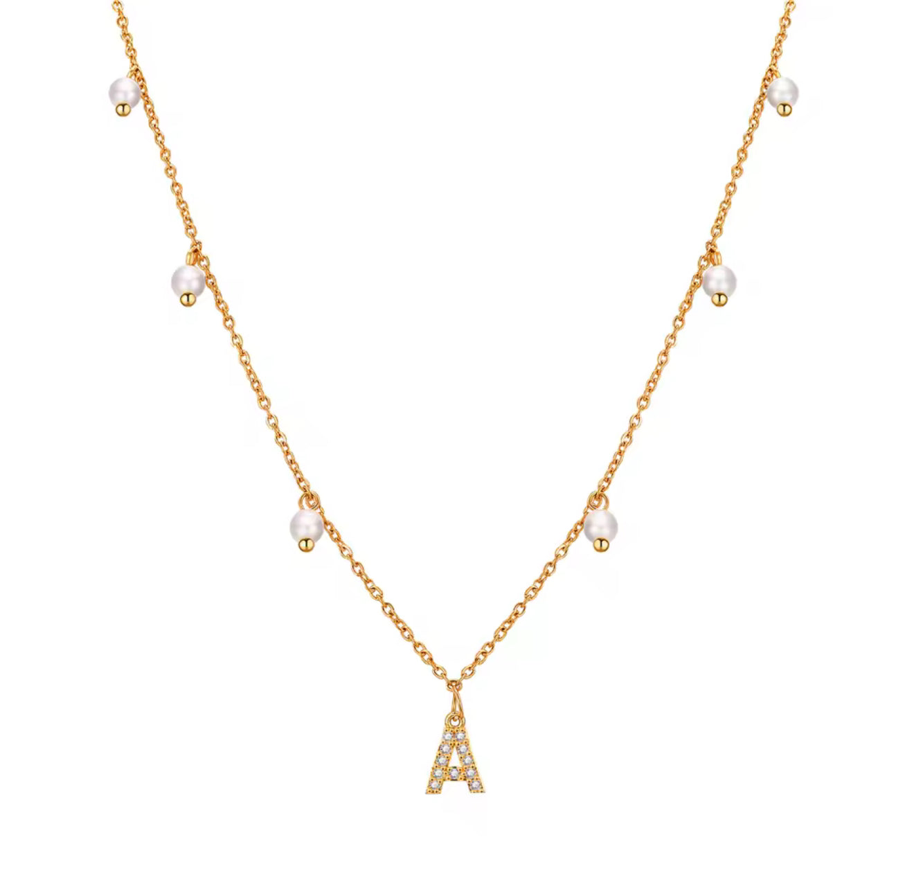 The Gold Dainty Personalised Pearly Initial Necklace