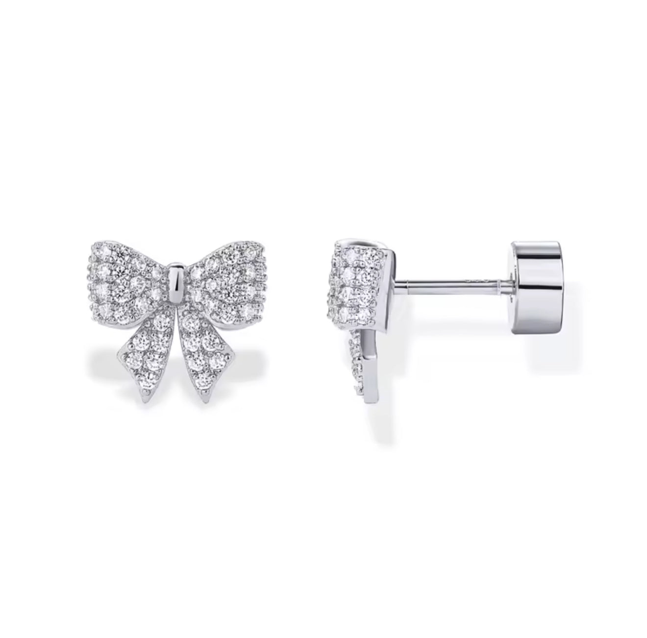 The Silver Small Sparkling Bow Studs