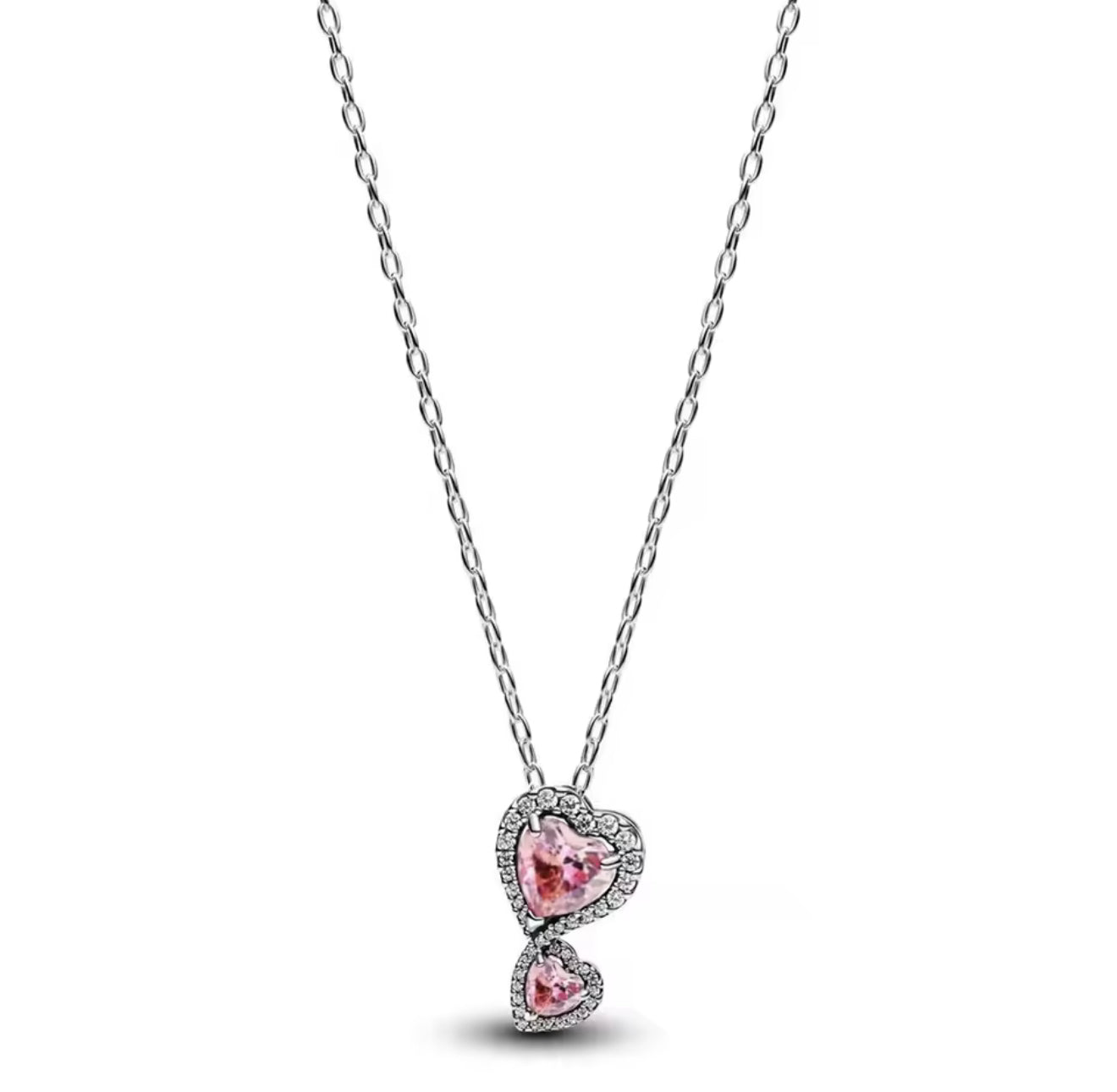 The Pink Sparkling Double Heart Drop Necklace