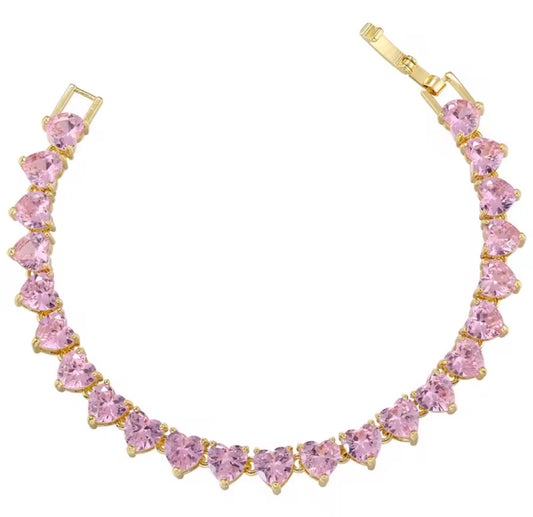 Ariana Grandè Pink & Gold Heart Tennis Bracelet