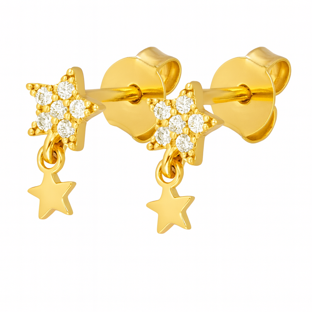 The Gold Sparkling Star Fallen Dangle Stud Earrings