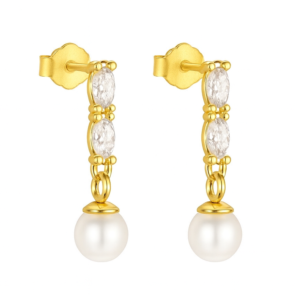 The Gold Victoria Pearl Diamanté Drape Earrings