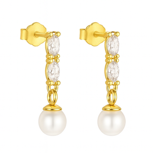 The Gold Victoria Pearl Diamanté Drape Earrings