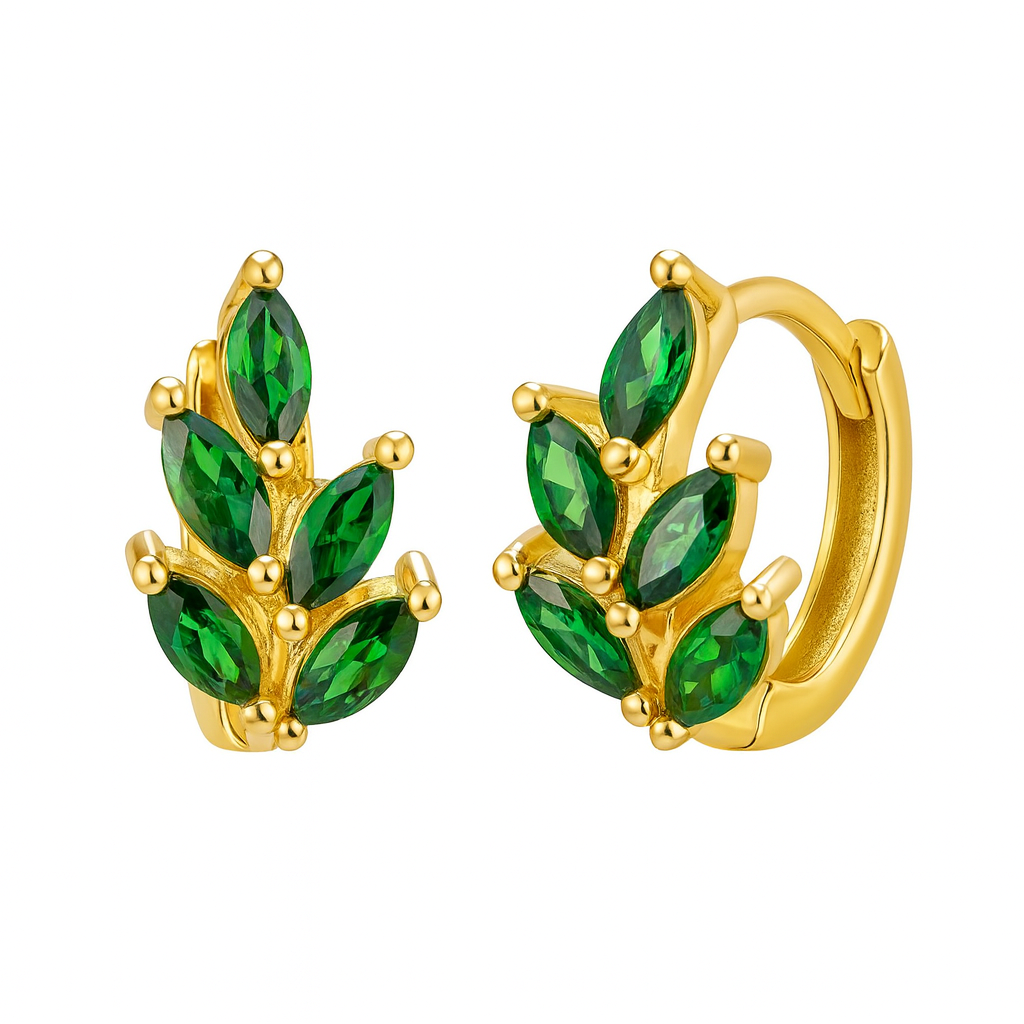 The Gold Emerald Green Majestic Floral Hoops