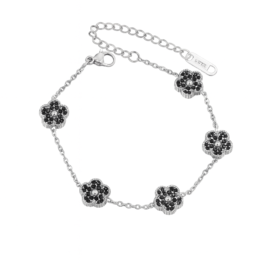 The Silver Sparkling Black Noir Mini Flower Bloom Bracelet