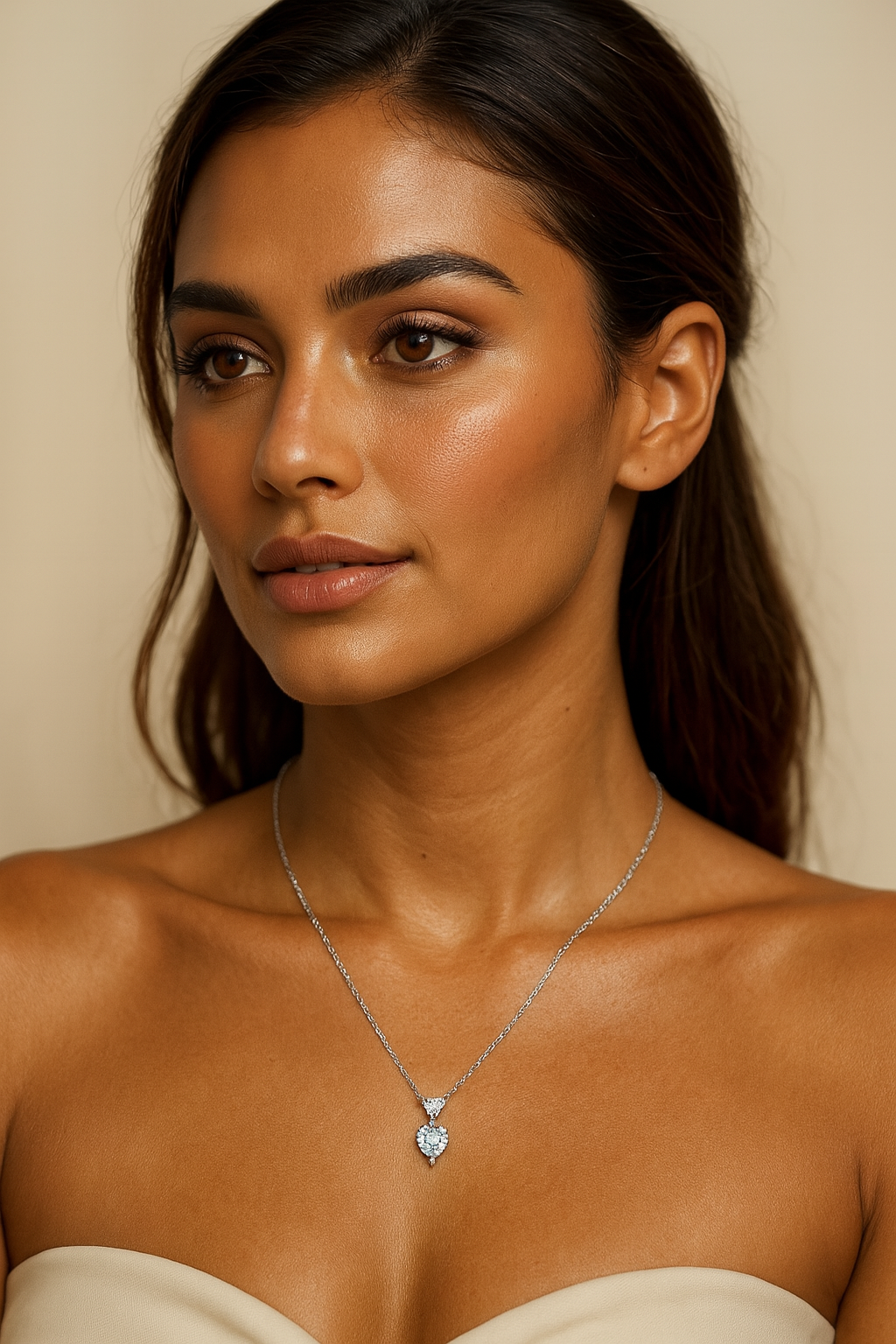 The Silver Diamanté Heart Drop Necklace