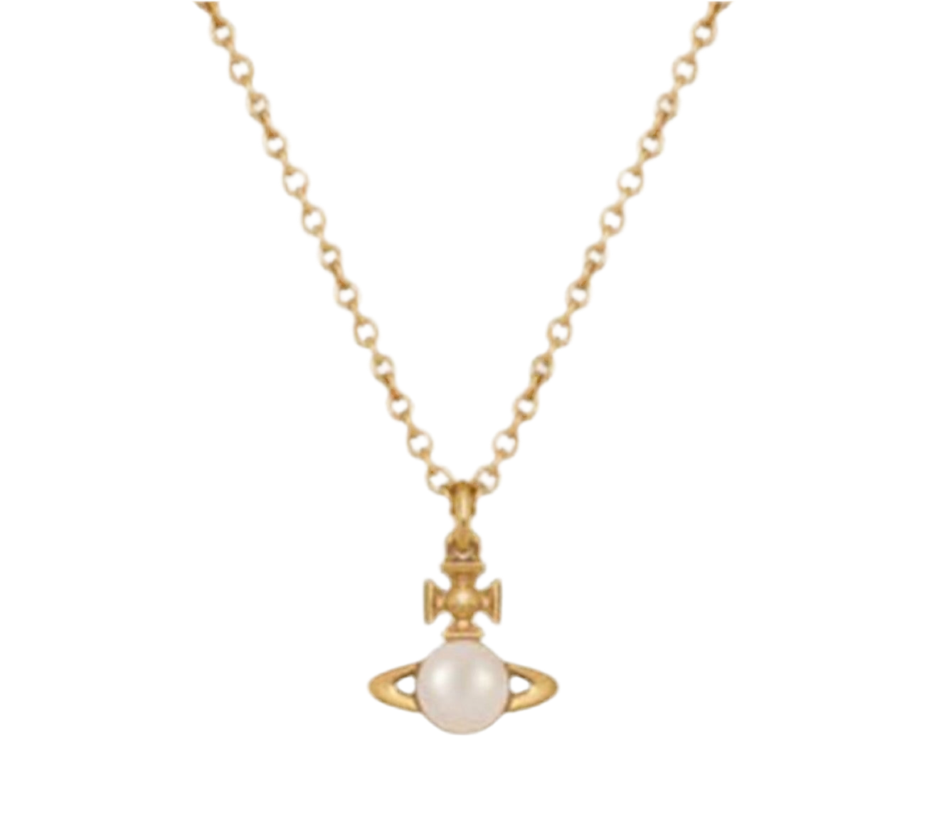 The Gold Dainty Auriella Soleil Pearl Planet Saturn Necklace