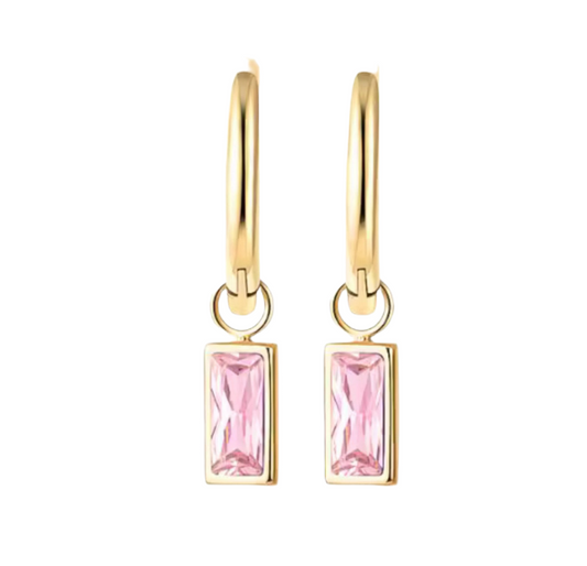 The Gold Baby Pink Gemstone Huggies