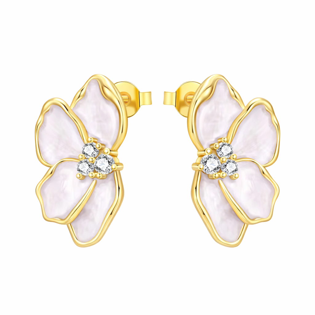 The Gold Pearly Pink Kalani Hawaii Hibiscus Bloom Studs