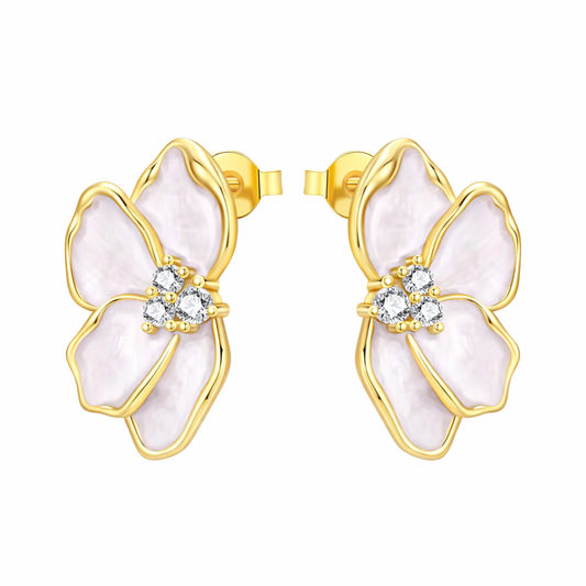 The Gold Pearly Pink Kalani Hawaii Bloom Studs