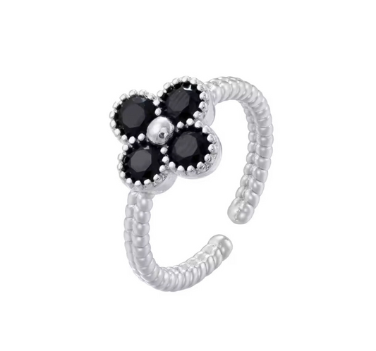 The Silver Noir Flower Ring