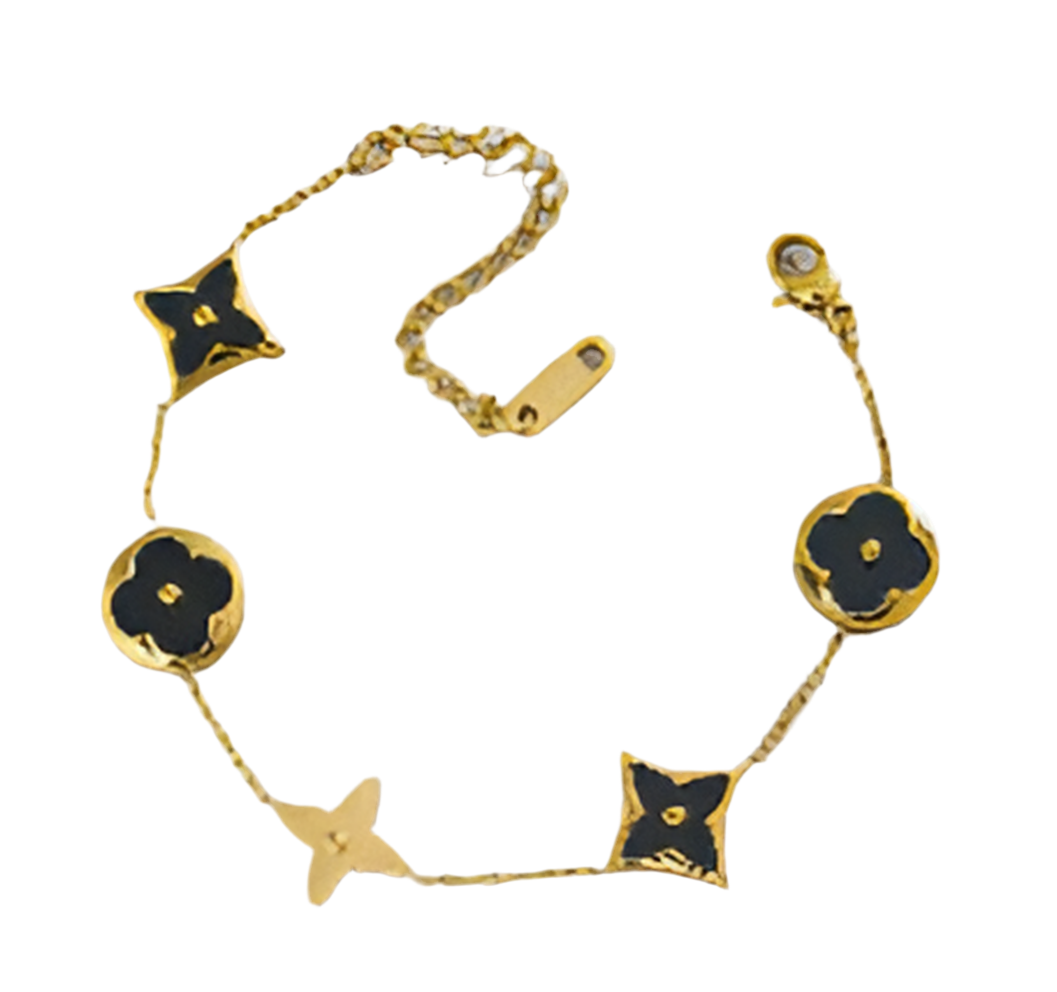The Gold Black Noir Deluxe Clover Flower Bracelet