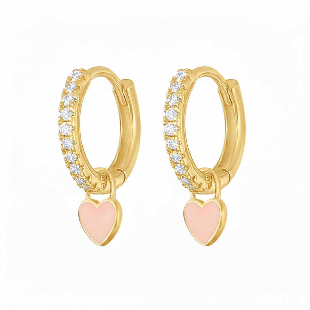 The Gold New York Tif Heart Huggies Earrings