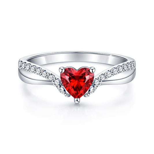 The Silver Adjustable Valentina Red Halo Heart Ring