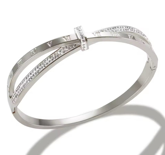 The Silver Twisted Roman Numeral Glitter Bangle