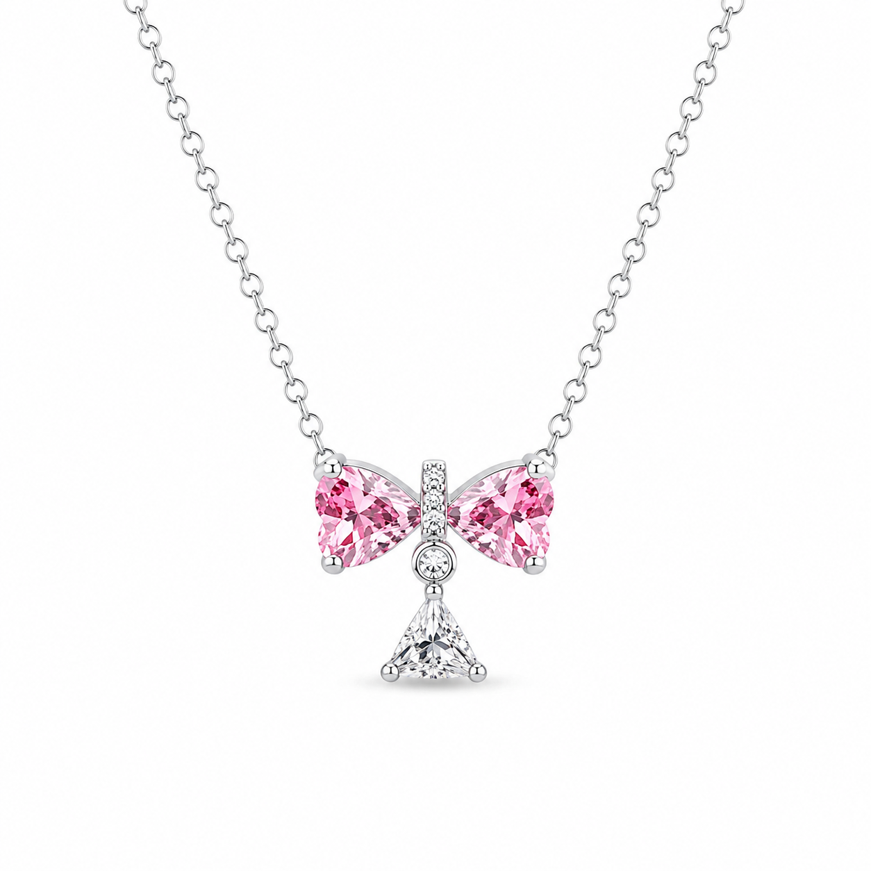The Pink Crystal Bow Diamanté Drop Necklace