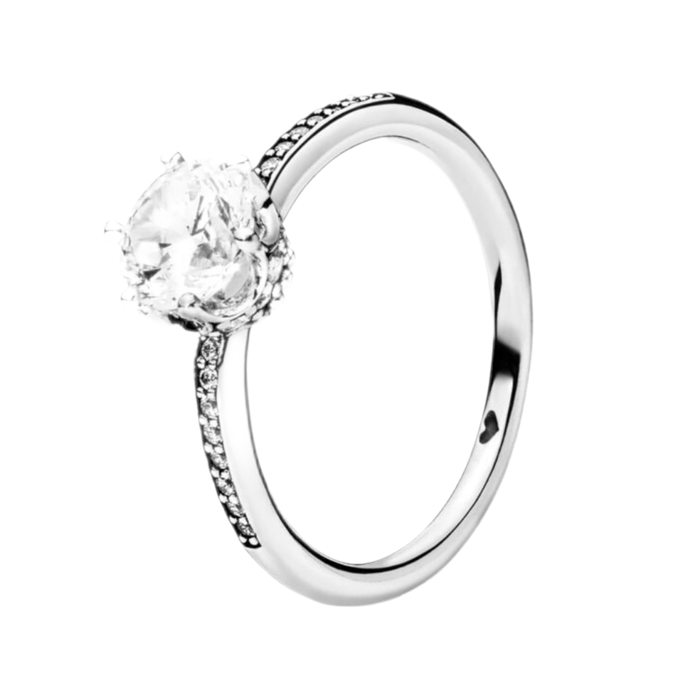 The Silver Clear Sparkling Crown Solitaire Ring