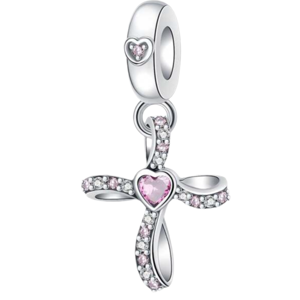 Pink Luxe Heart Cross Charm