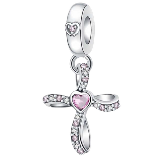 Pink Luxe Heart Cross Charm