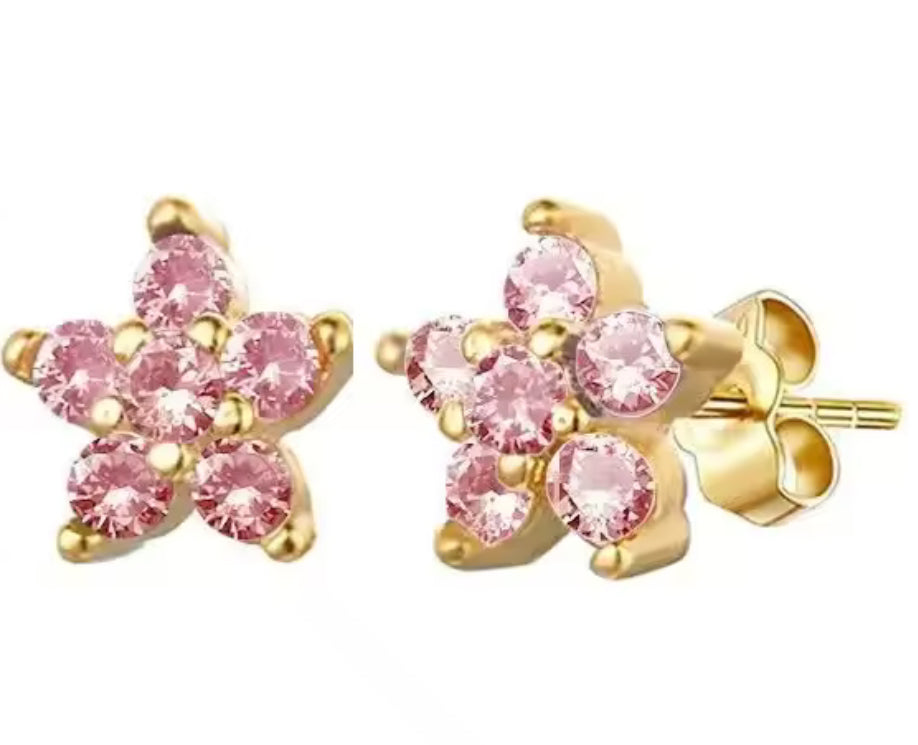 The Pink Gold Sparkling Star Stud Earrings