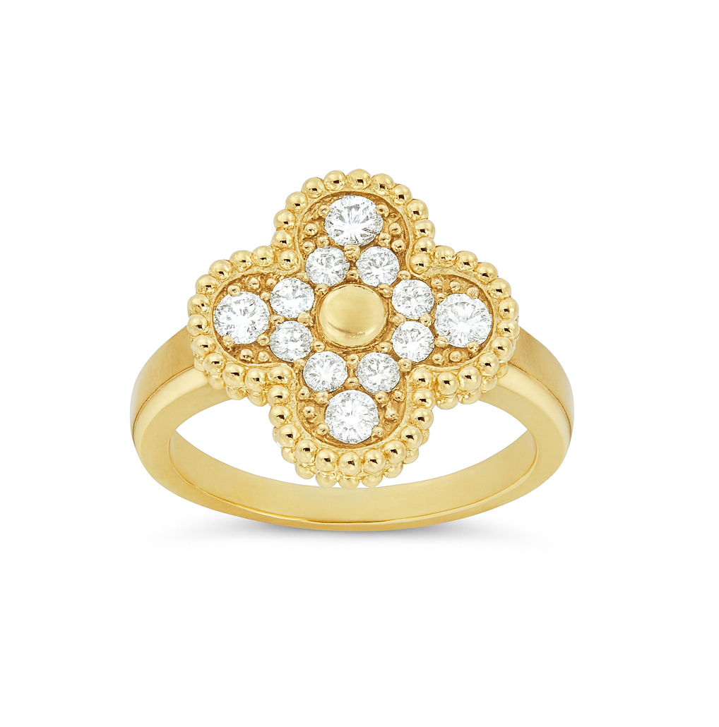 The Gold Sparkling Fortuna Clover Flower Adjustable Ring