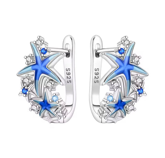 The Silver Aquamarine Starfish Clip Earrings