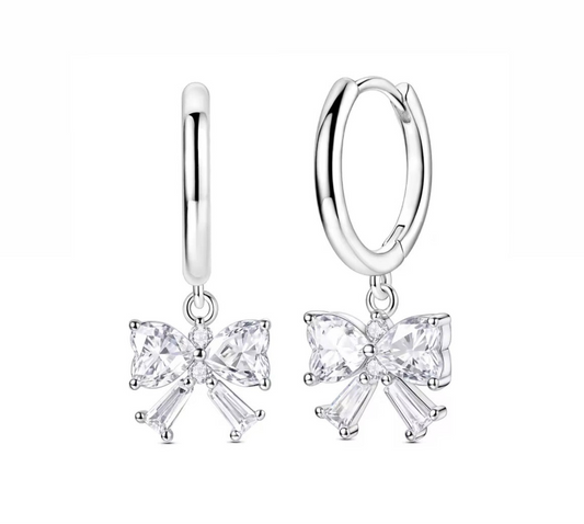 The Silver Sparkling Evermore Bow Hoops