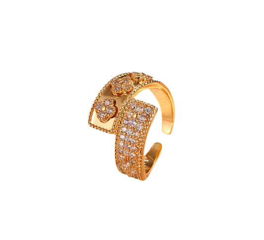 The Gold Diamanté Adjustable Wrapped Clover Ring
