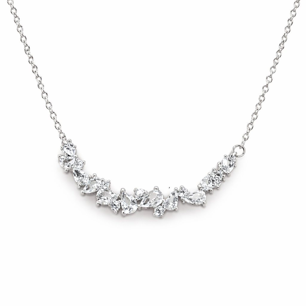 The Silver Sparkling Elyria Diamanté Cluster Leaf Necklace