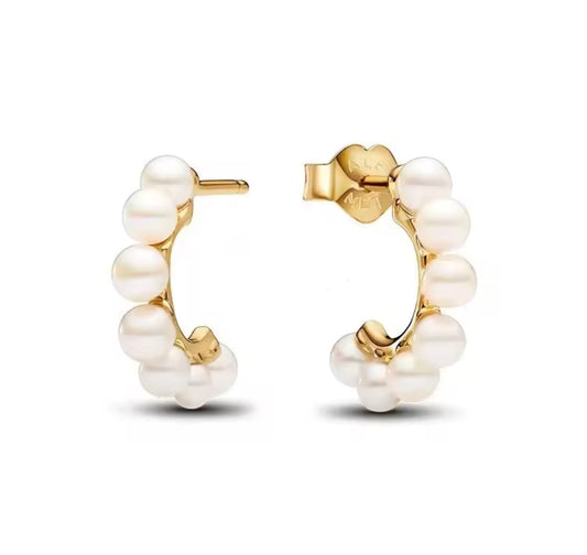 The Gold Ivory Halo Pearl Hoops