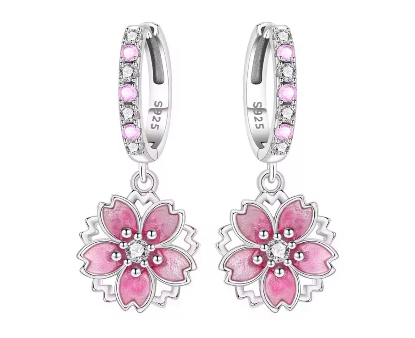 The Silver Sakura Pink Flower Huggies