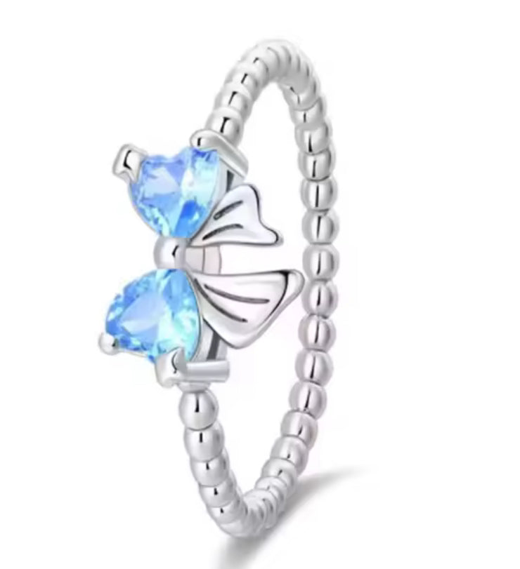 The Silver Ocean Blue Bow Ring