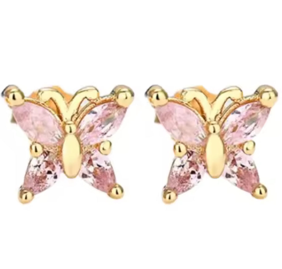 The Clear Pink Butterfly Stud Earrings