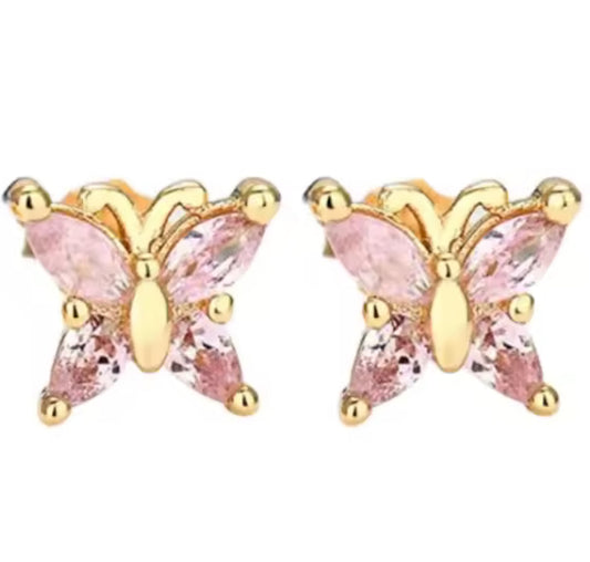 The Clear Pink Butterfly Stud Earrings