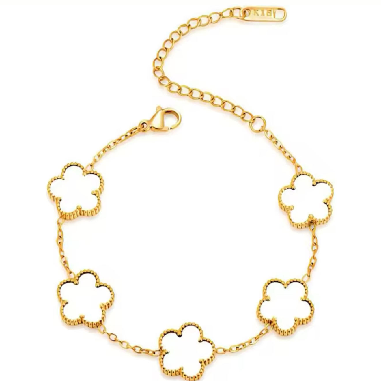 The Gold Onyx White Luxe Clover Bracelet