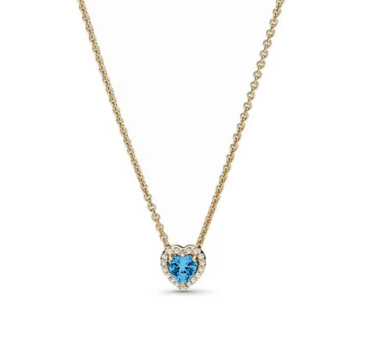 The Gold Icy Blue Celestial Heart Pendant Necklace