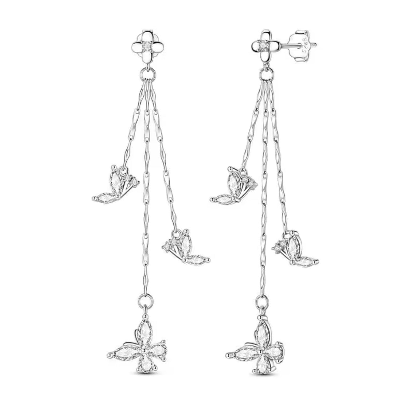 The Silver Whispers Butterfly Trail Dangle Stud Earrings