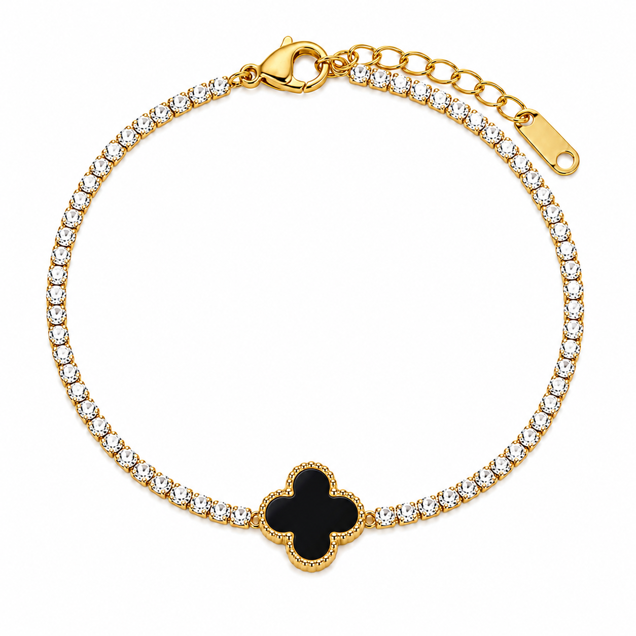 The Gold Sparkling Éclat Black Arabia Clover Tennis Bracelet