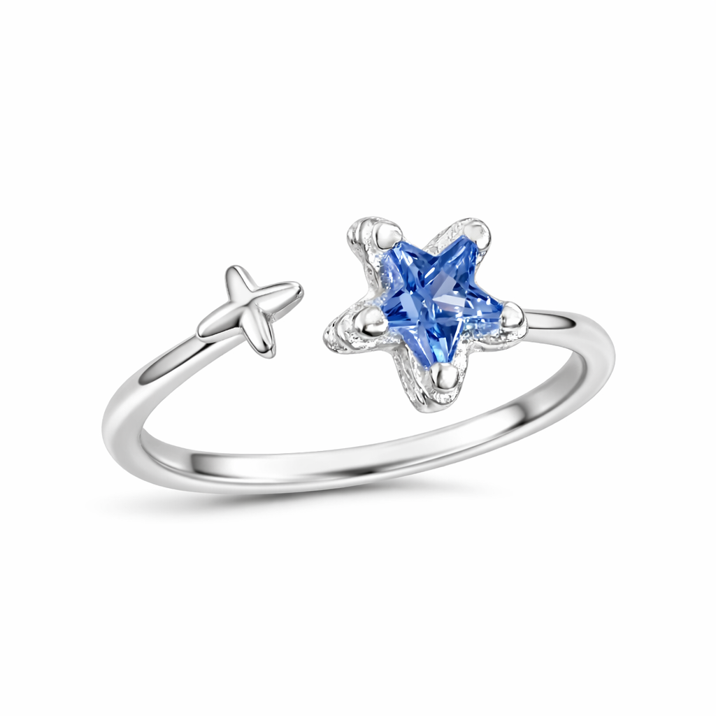 The Silver Blue Azure Duo Star Adjustable Ring