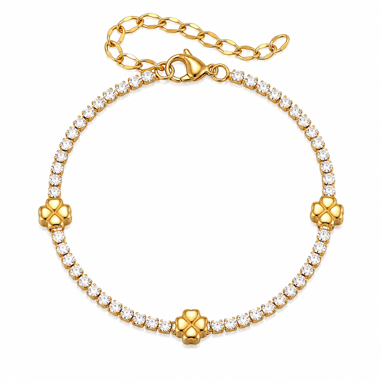 The Gold Sparkling Mini Clover Tennis Bracelet