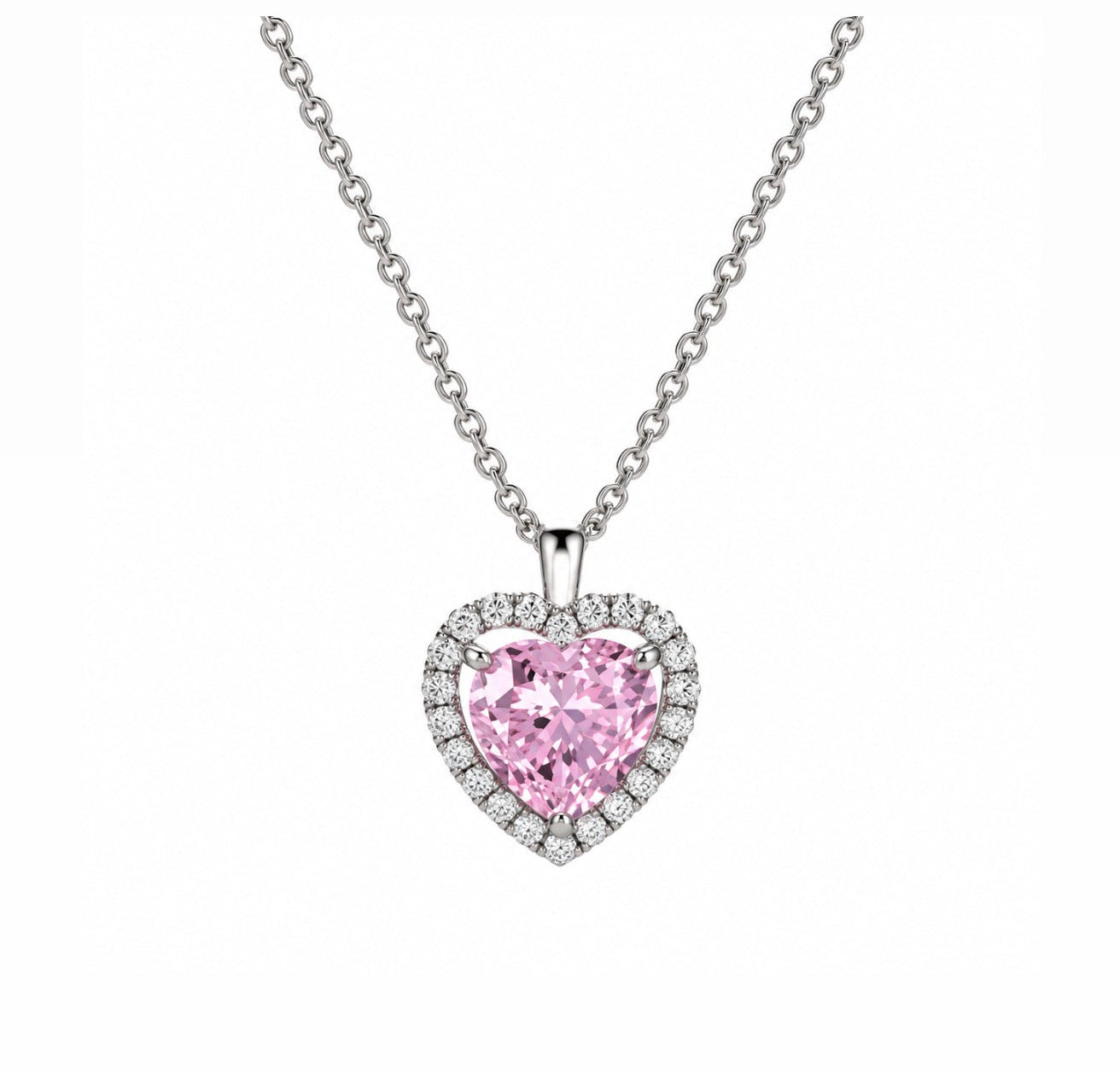 The Silver Adore You Pink Heart Necklace
