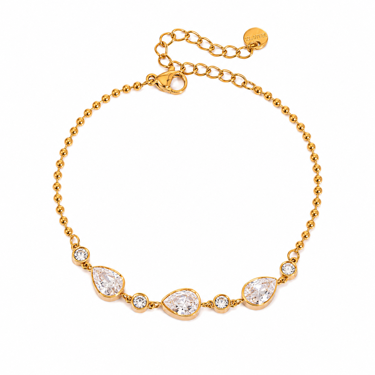 The Gold Dainty Clear Water Droplet Gemstone Bracelet